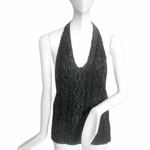 NEW J Crew Halter Top! M  L  Gray Cable Knit Sweater Type Material With Sparkles
